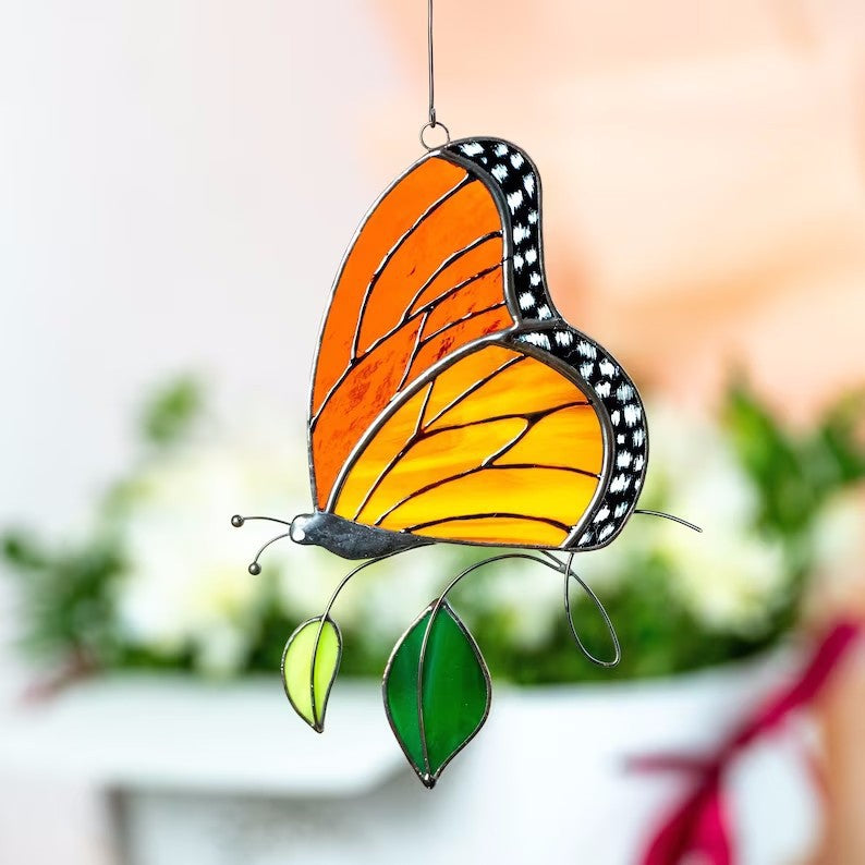 Handmade Stained Monarch Butterfly Window Decor