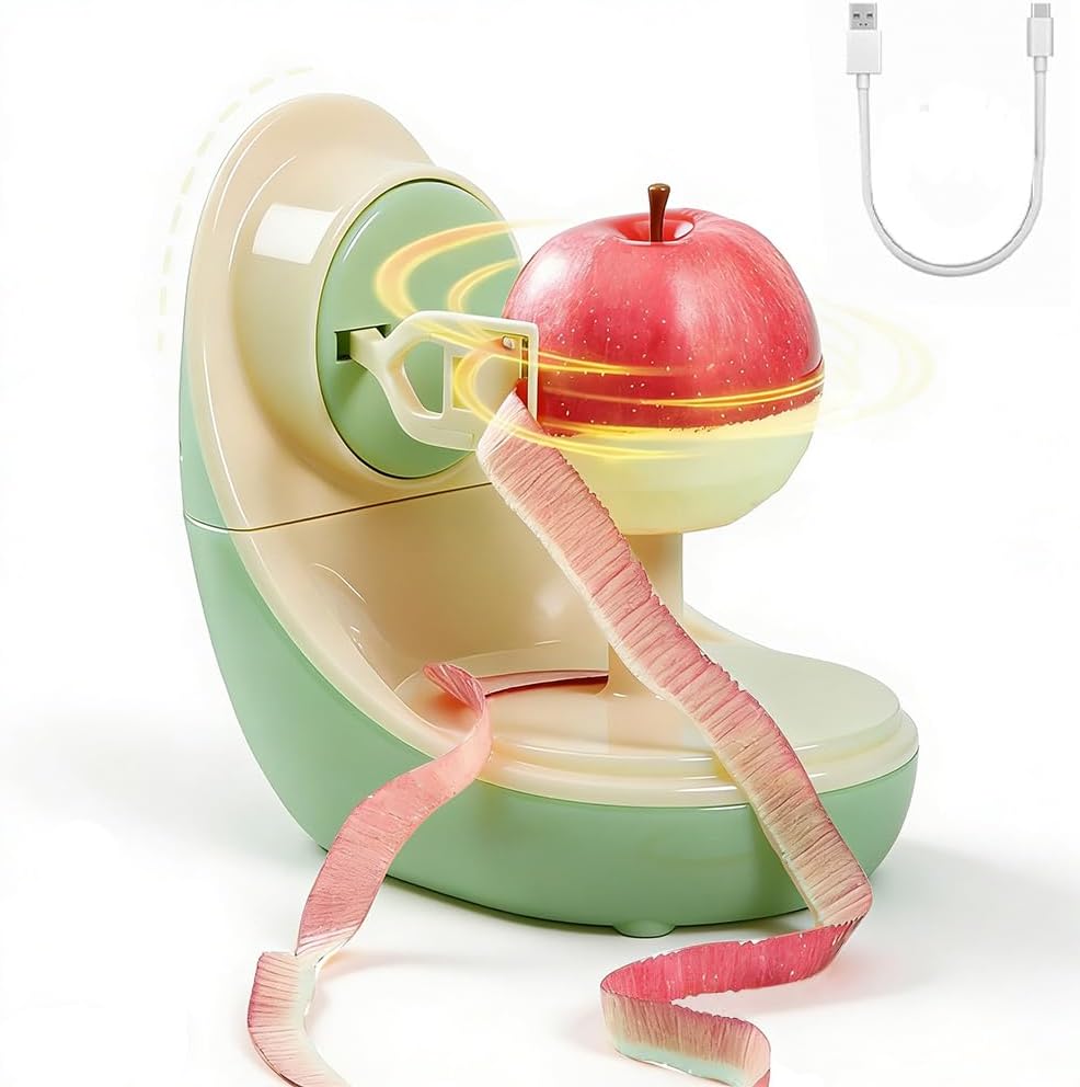 Cordless Electric Apple Fruit Peeler - Portable Rechargeable Battery Powered Tabletop Peeler, 30 Seconds Fast Peeling, Detachable Blade & Easy to Clean
